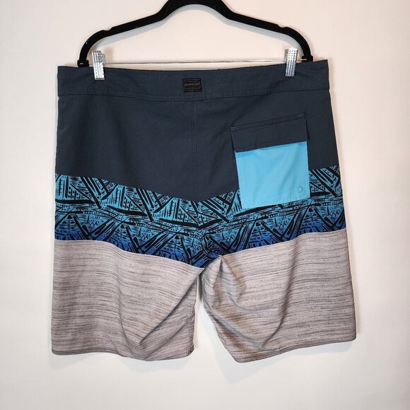 Burnside Men's Board Shorts Blue Tropical Ombre Drawstring Waist Swim Surf Short - Picture 2 of 9